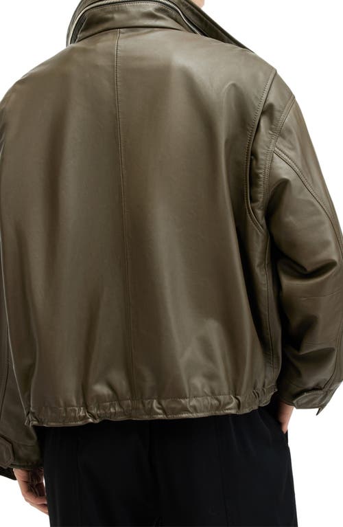 Shop Allsaints Clay Leather Jacket In Khaki Green