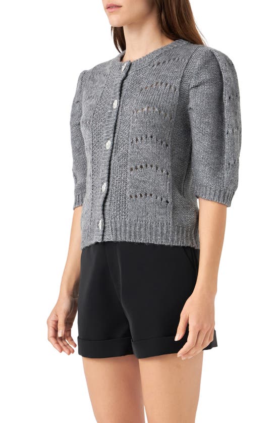 ENGLISH FACTORY ENGLISH FACTORY POINTELLE PUFF SLEEVE CARDIGAN