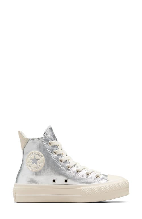 Converse Chuck Taylor® All Star® Lift Metallic High Top Platform Sneaker In Pure Silver/ Natural Ivory