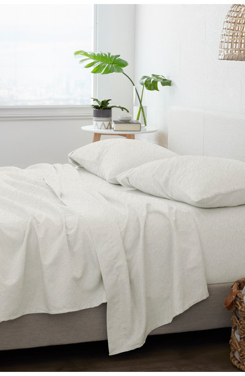 IENJOY HOME Home Collection Premium 4-Piece Ultra Soft Flannel Bed Sheet Set - Light Gray, Main, color, IVORY