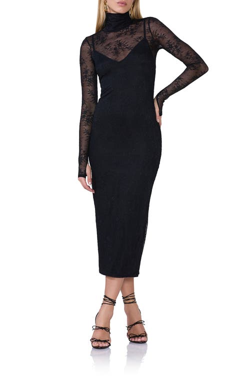 AFRM Shailene Long Sleeve Turtleneck Lace Dress in Noir 