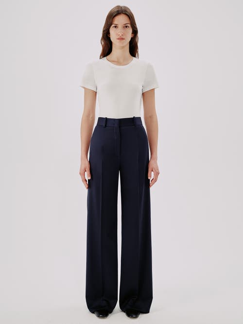 Another Tomorrow Pleated Wide-leg Suit Pants In Navy