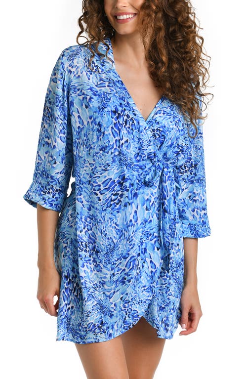 Resort Cover-Up Wrap Dress in Blue
