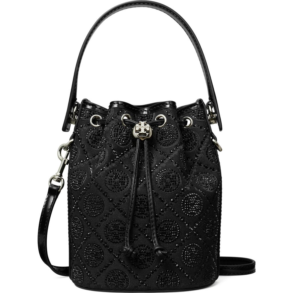 Tory Burch T-letter Pattern Decorative Mini Bucket Bag In Black