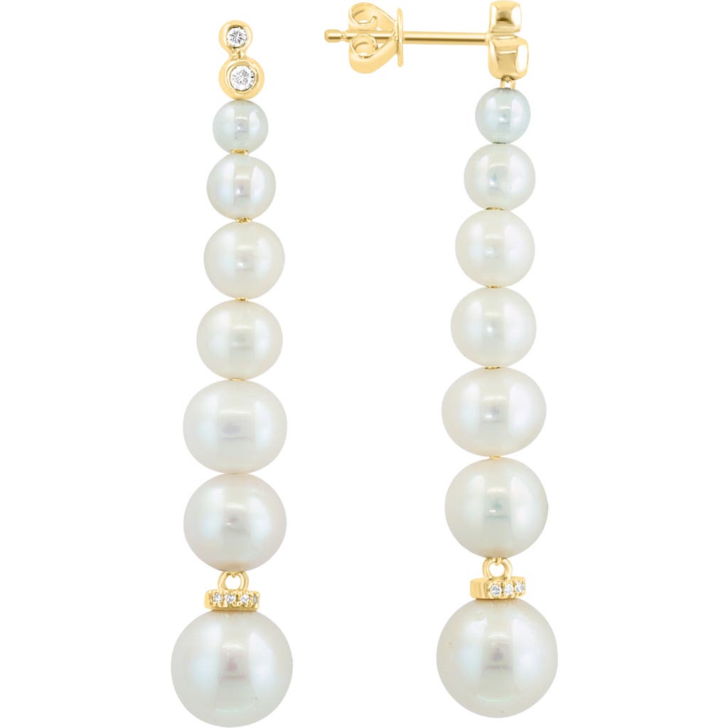 Shop Effy 14k Gold Diamond & Freshwater Pearl Drop Earrings In Gold/white