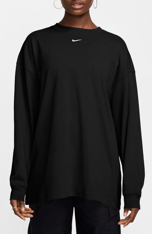 Nike Sportswear Essential Oversize Long Sleeve Cotton T-shirt In Black