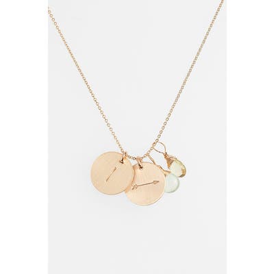 Nashelle Aqua Chalcedony, Lemon Quartz, Initial & Arrow 14K-Gold Fill Disc Necklace