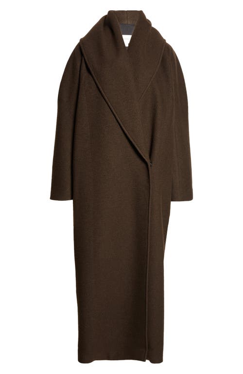 Shop Gia Studios Shawl Collar Wool Blend Coat In Dark Brown