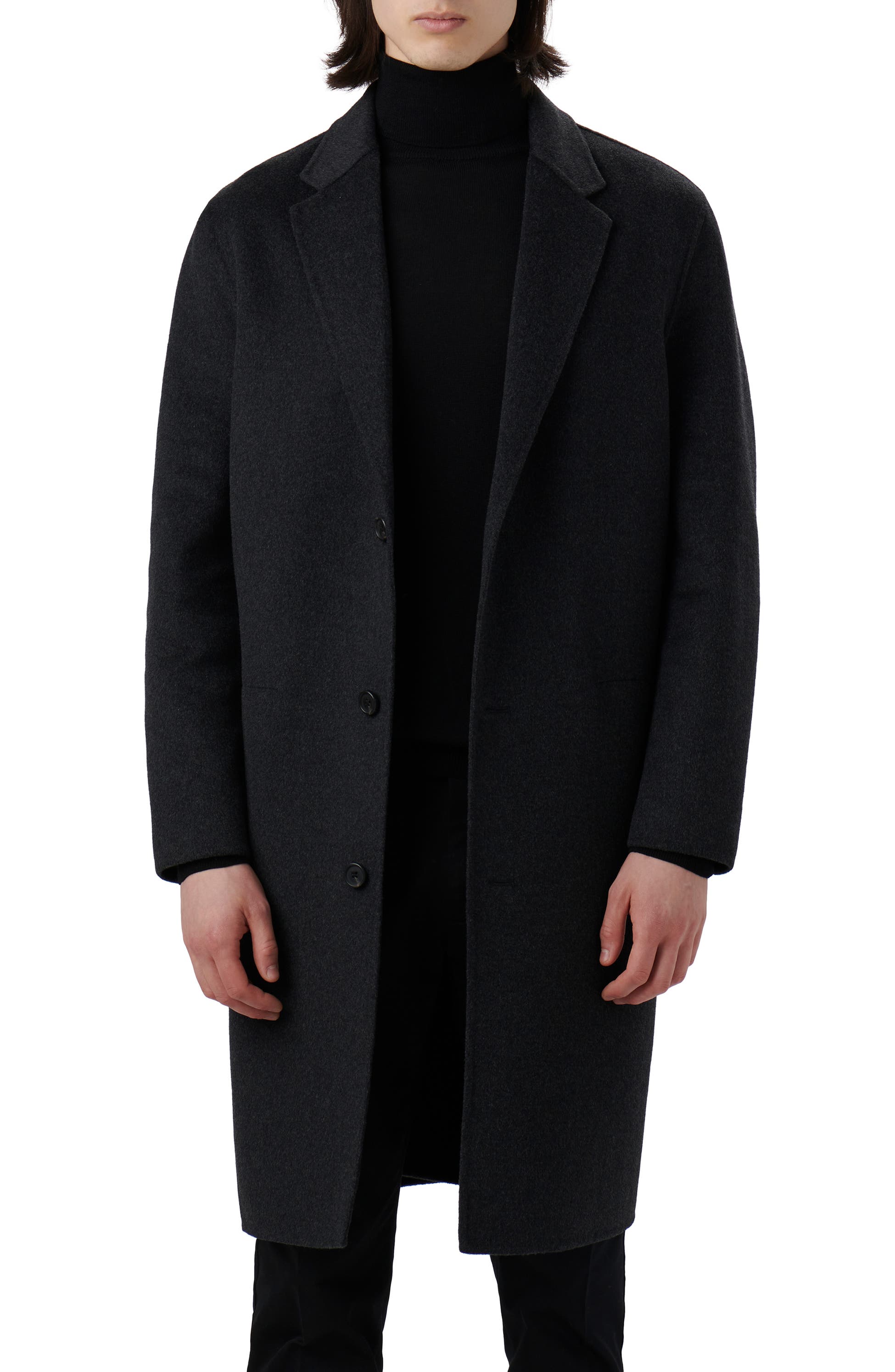 Bugatchi Tailor Fit Wool Blend Longline Coat, Main, color, Anthracite - men's fall fashion trends