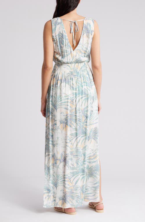 Shop Lovestitch Tropical Smocked Maxi Dress In Natural/seafoam