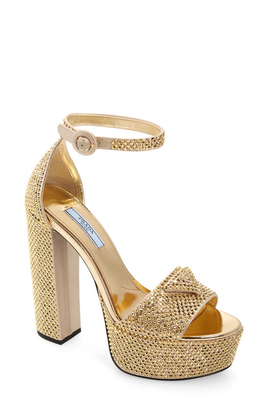 Prada Crystal Ankle-strap Platform Sandals In Gold | ModeSens Prada Crystal Ankle-strap Platform Sandals In Gold | ModeSens