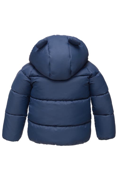 Rokka&rolla Baby Fleece Lined Bear Puffer Jacket In Navy