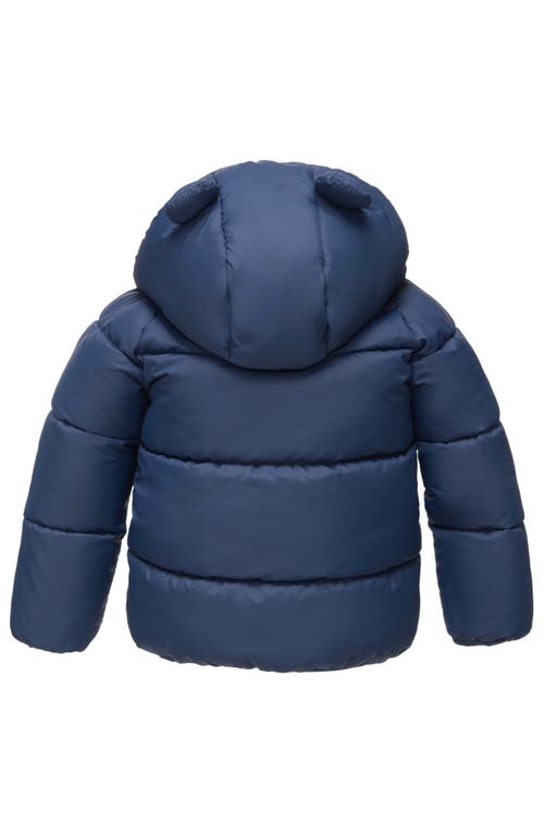 Shop Rokka&rolla Baby Fleece Lined Bear Puffer Jacket In Navy