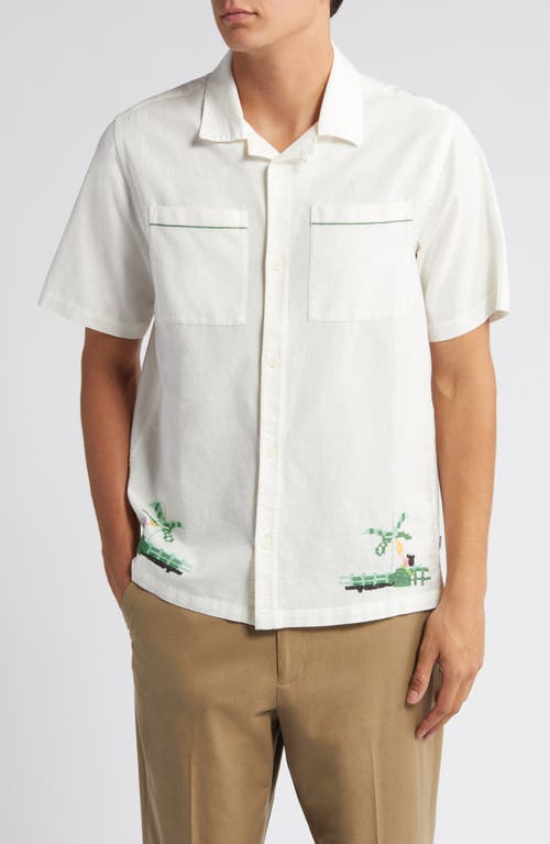 Newton Short Sleeve Cotton & Linen Convertible Collar Camp Shirt in Ecru