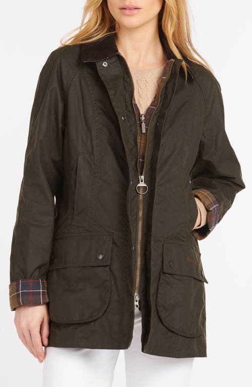 Shop Barbour Classic Beadnell Coated Canvas Utility Jacket In Olive