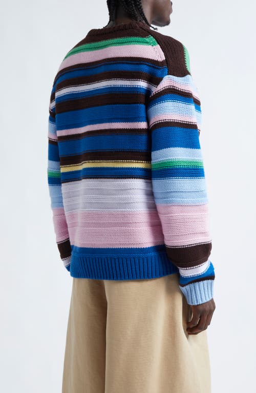 Shop Jw Anderson Stripe Merino Wool Crewneck Sweater In Blue/multi