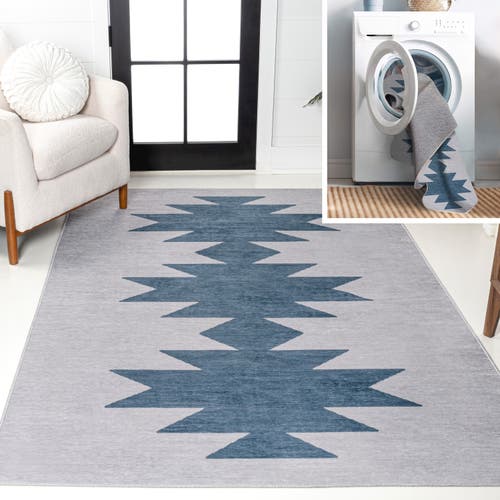 Shop Jonathan Y Chayton Minimalist Geometric Machine-washable Area Rug In Blue/grey