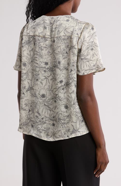 Pleione V-neck Button Top In Ivory Black Stencil