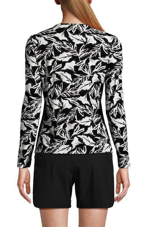 Shop Lands' End Crew Neck Long Sleeve Rash Guard Upf 50 Sun Protection Swim Tee In Black/egret Abstract Leaf