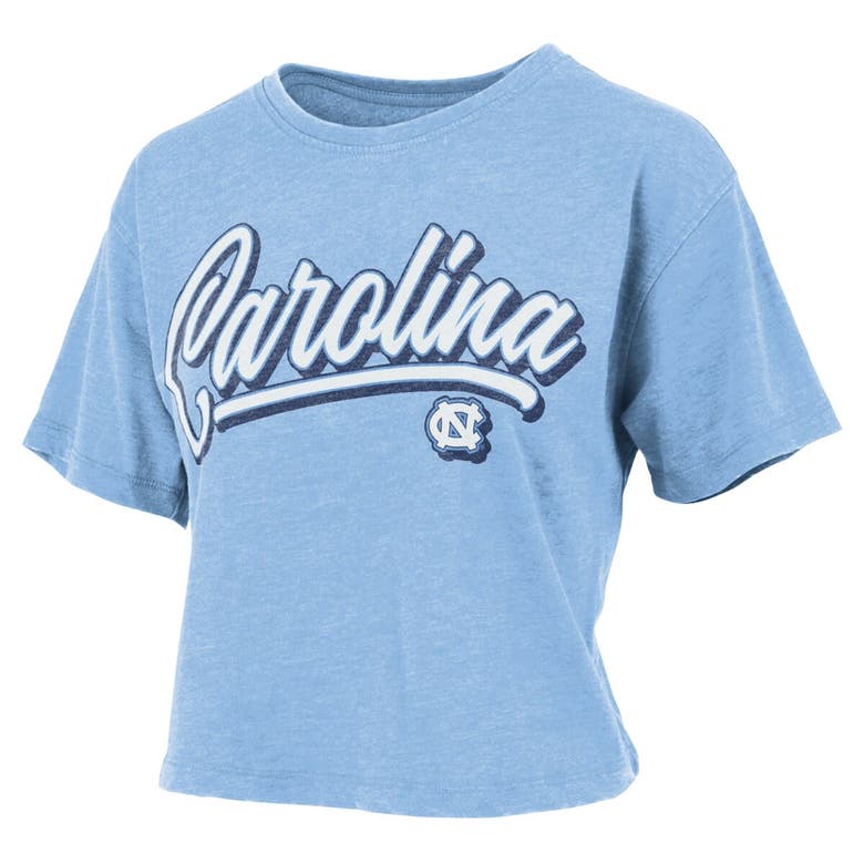 Shop Pressbox Carolina Blue North Carolina Tar Heels Team Script Harlow Vintage Waist Length T-shirt In Light Blue