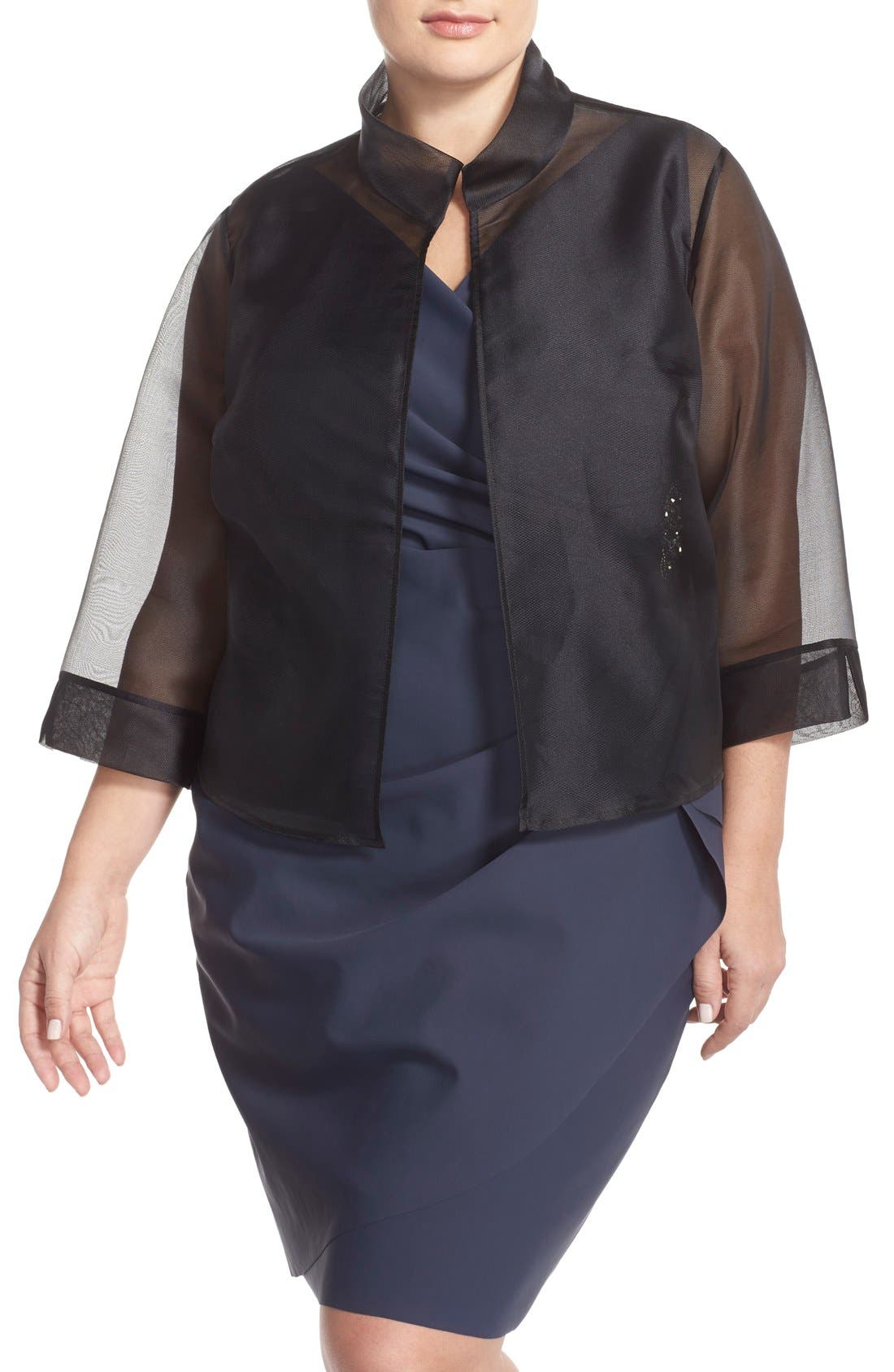 Alex Evenings Three Quarter Sleeve Sheer Organza Jacket (Plus Size