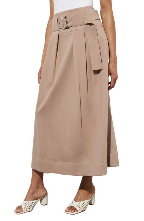 Shop Ming Wang Pleated Belted A-line Midi Skirt In Java