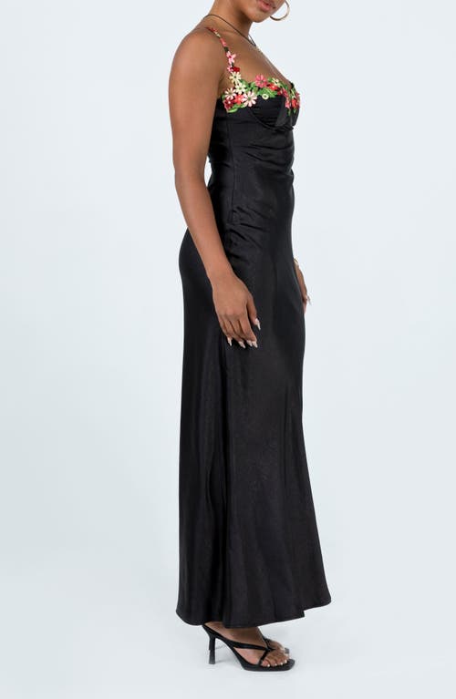 Shop Princess Polly Kenzie Floral Lace Satin Maxi Dress In Black