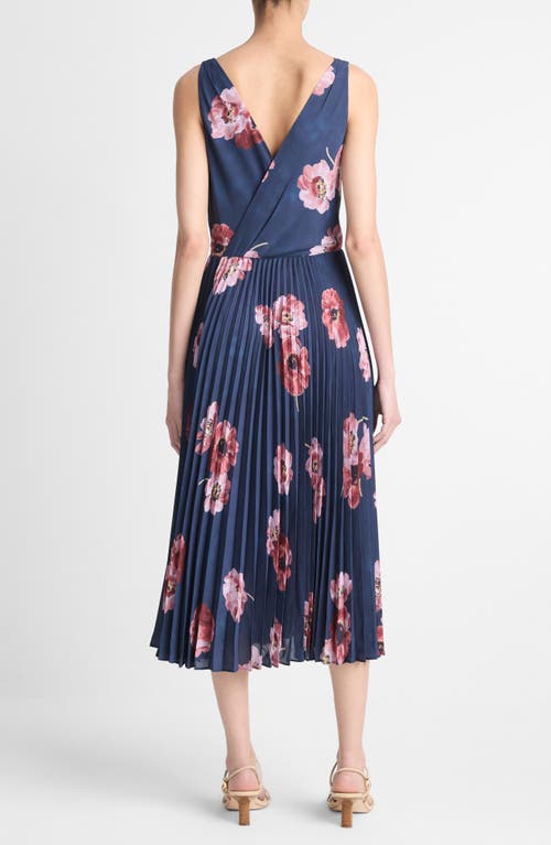 VINCE VINCE PAINTED POPPY PLEATED MIDI DRESS 