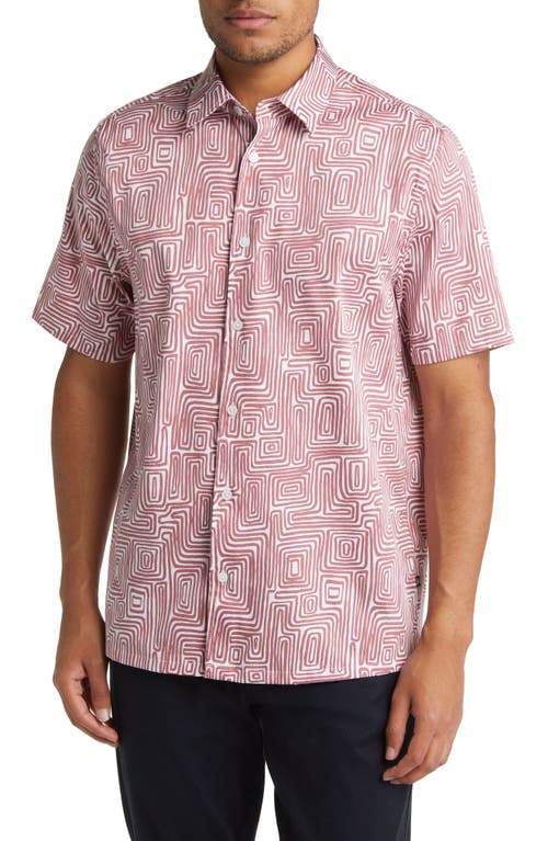Ted Baker London Linear Drawn Short Sleeve Button-Up Shirt in Mid Pink