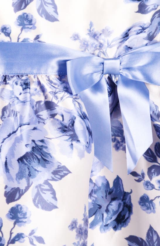 Shop Zunie Kids' Floral Satin Ribbon Party Dress In Blue/ Ivory