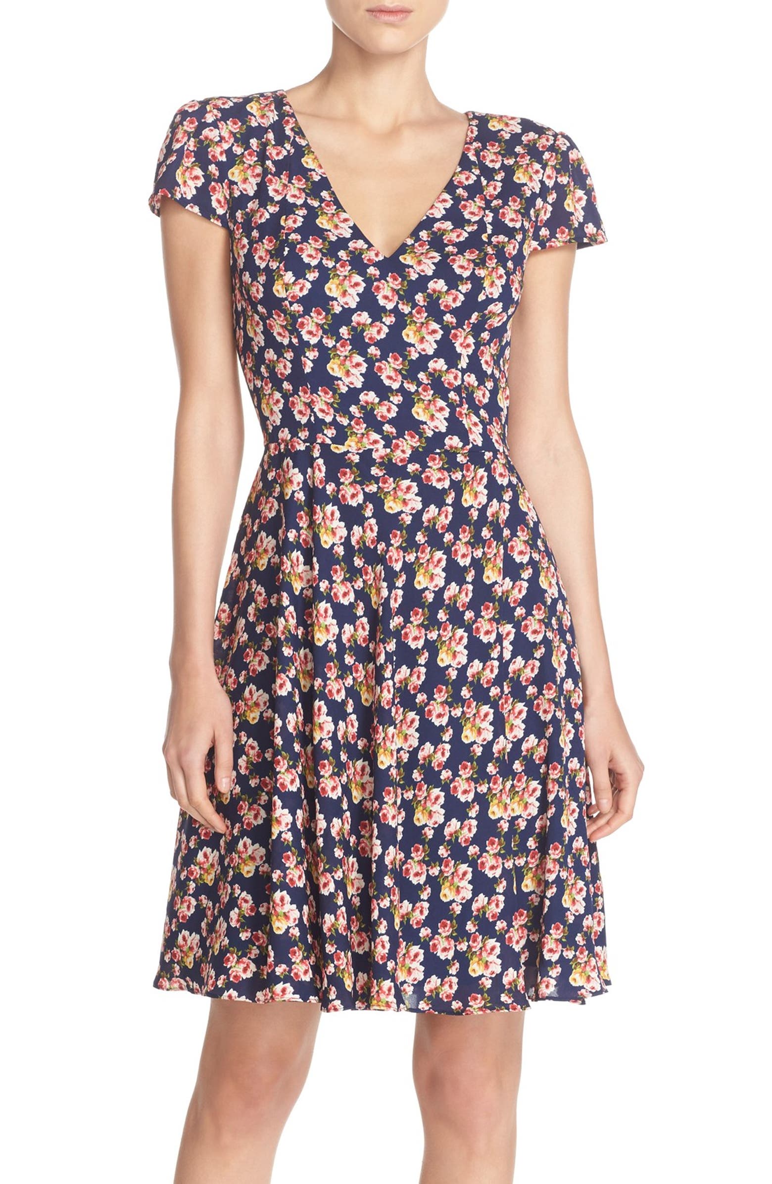 Betsey Johnson Floral Print Chiffon Fit & Flare Dress | Nordstrom