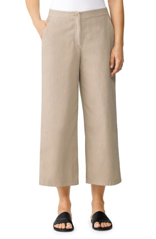 Eileen Fisher Wide Leg Crop Pants In Khaki