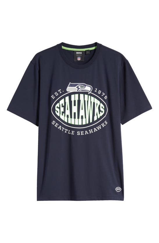Shop Hugo Boss Boss X Nfl Stretch Cotton Graphic T-shirt In Seattle Seahawks Dark Blue
