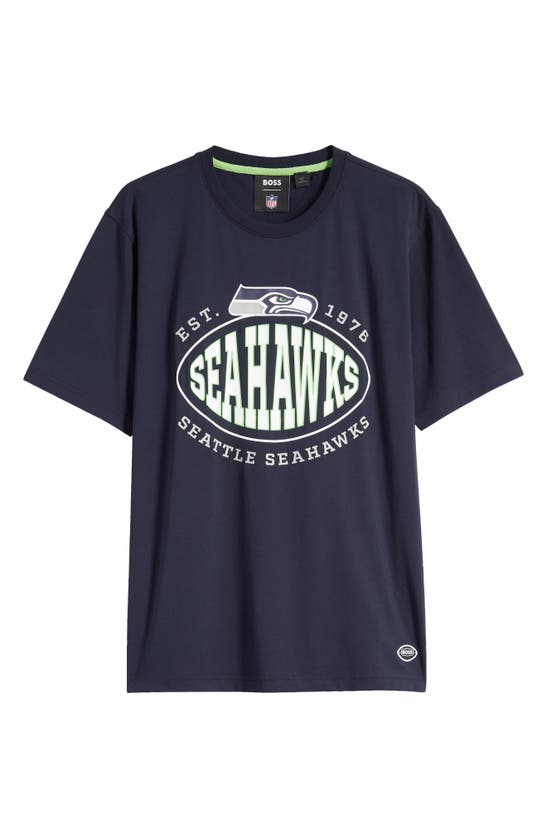 Hugo Boss Boss X Nfl Stretch Cotton Graphic T-shirt In Seattle Seahawks Dark Blue