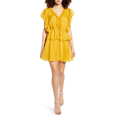 Endless Rose Ruffle Sleeve Tiered Minidress, Yellow
