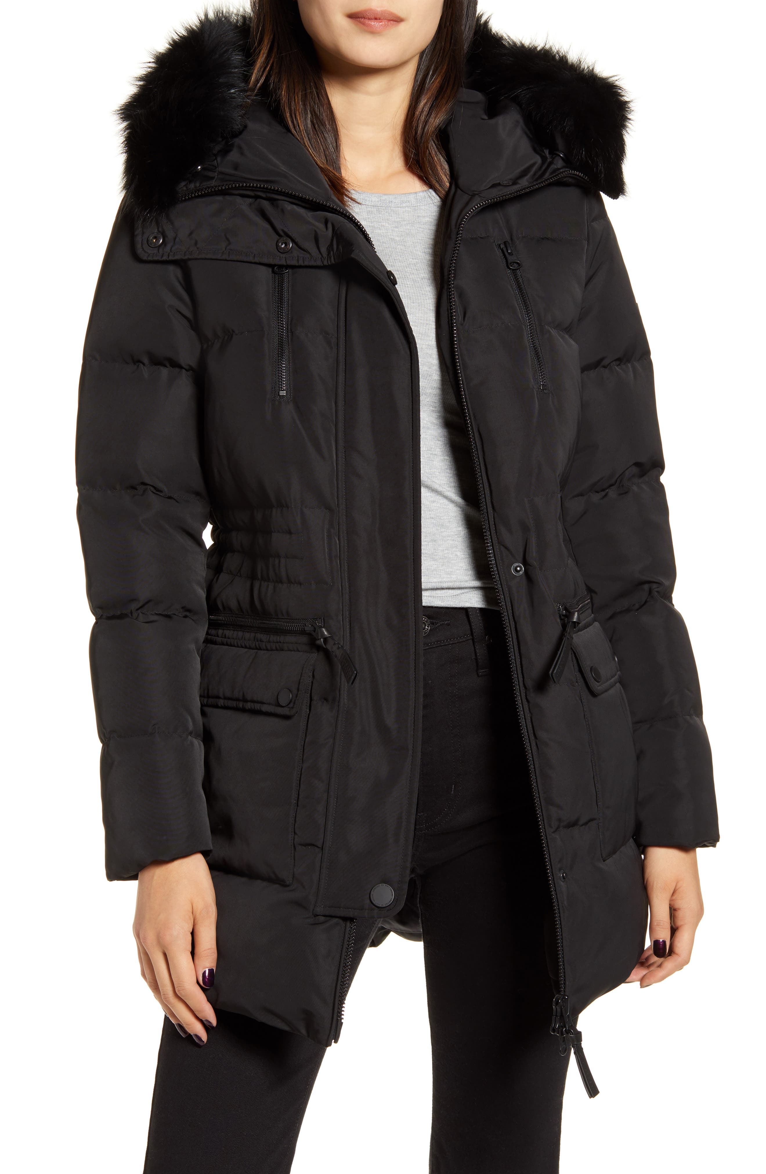 Derek Lam 10 Crosby Down Snorkel Hood Jacket with Genuine Fox Fur Trim