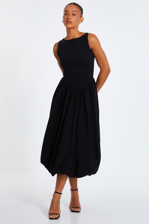 Shop Quiz Jersey And Bengaline Puffball Midi Dress In Black