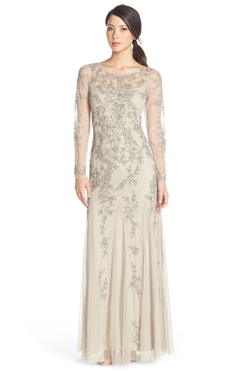 Adrianna Papell Embellished Mesh Illusion Gown | Nordstrom