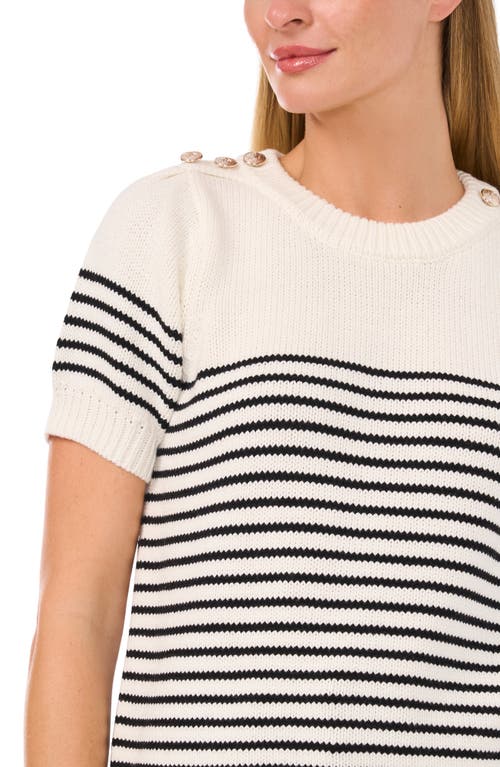 CECE CECE STRIPE SHOULDER BUTTON SWEATER 