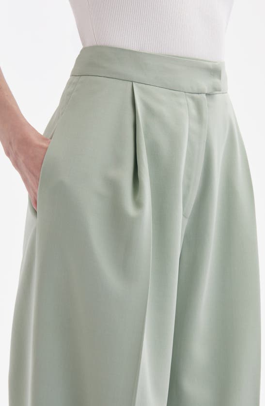 Shop Oscar De La Renta Wide Leg Stretch Silk Georgette Pants In Eucalyptus