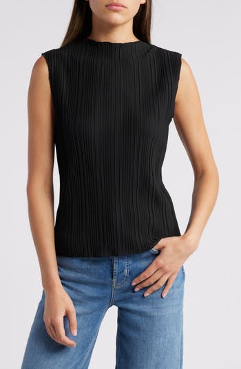 Rails Trea Sleeveless Plissé Top In Jet