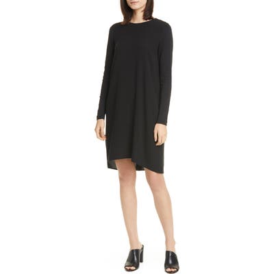 Eileen Fisher High/low Long Sleeve Silk Dress, Black