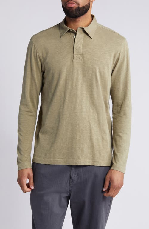 Long Sleeve Cotton Polo in Olive Mermaid