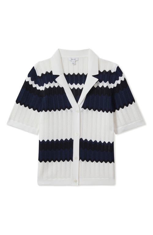 Shop Reiss Alba Stripe Button-up Polo Sweater In Navy/white