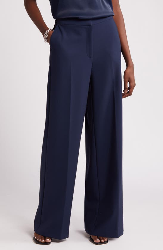 Shop Nordstrom Flat Front Wide Leg Pants In Navy Blazer