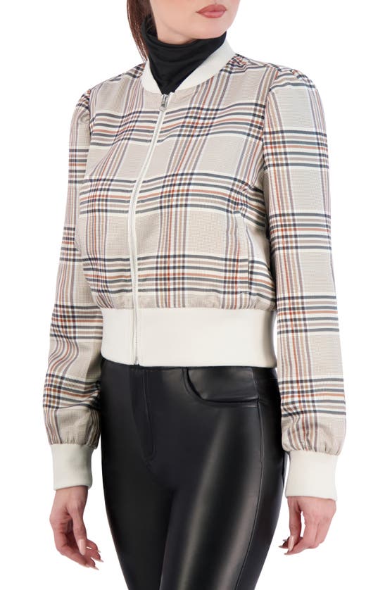 Shop Ookie & Lala Plaid Satin Bomber Jacket In Camel