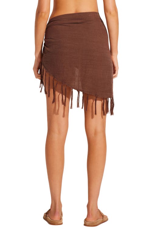 Shop Vitamin A ® Sirena Tassel Linen Blend Sarong In Mocha Crinkle Linen