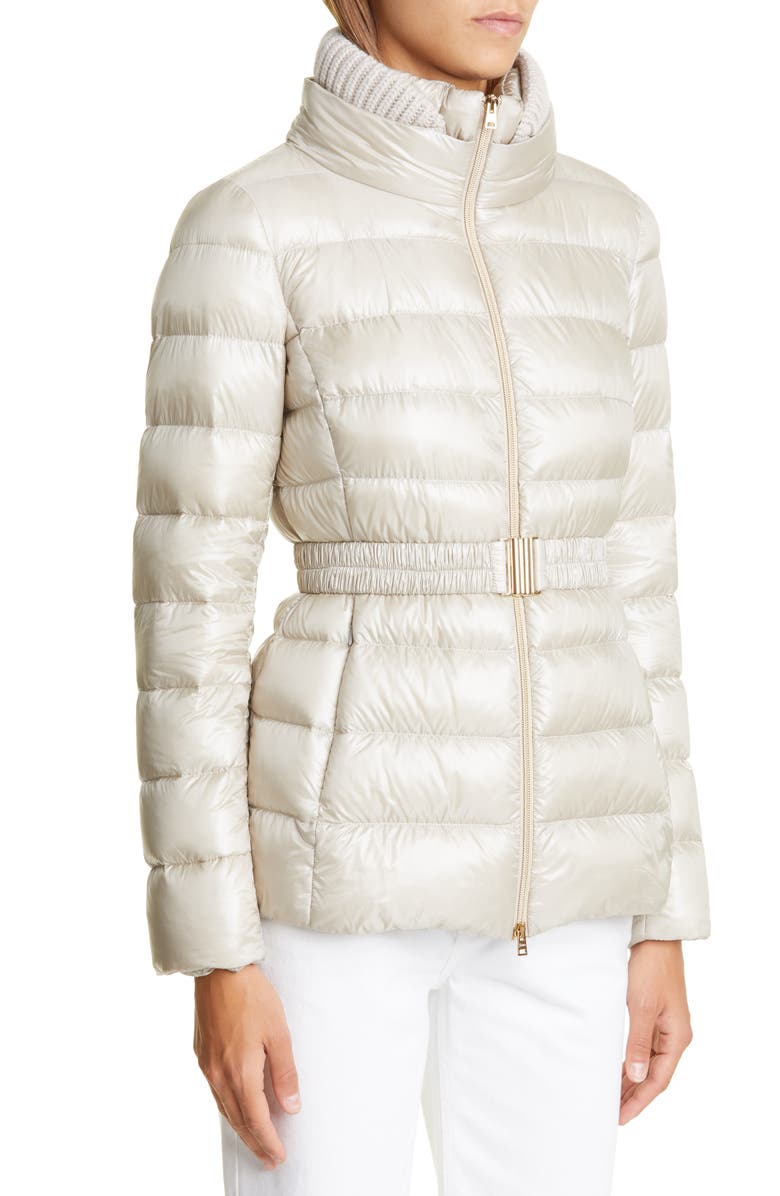 Herno Claudia Rib Collar Inset Belted Down Jacket | Nordstrom