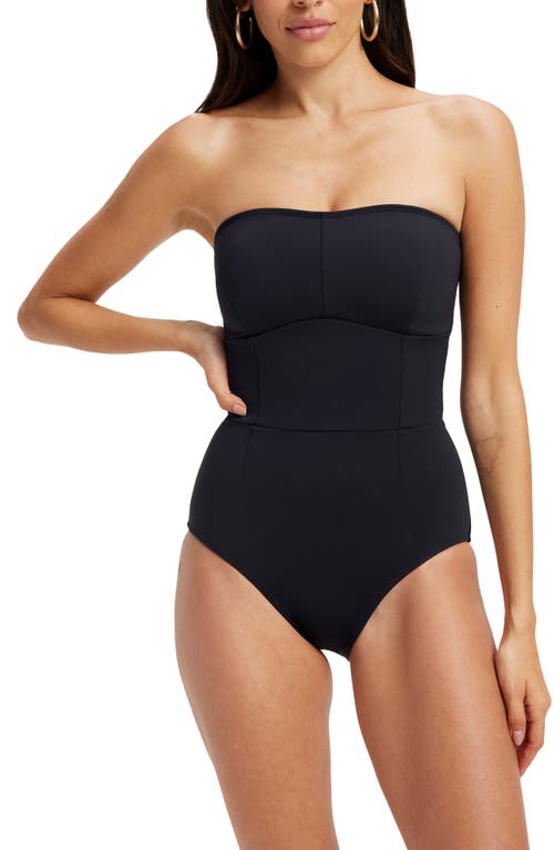 Good American Strapless Lace-Up One-Piece Swimsuit in Black001