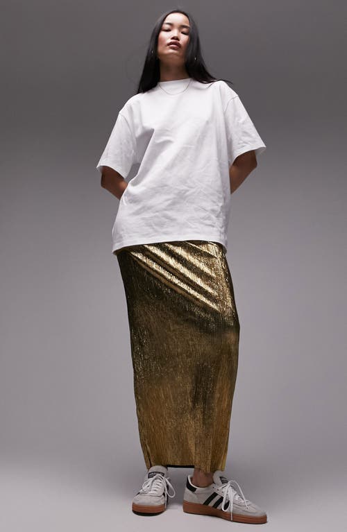 Textured Metallic Maxi Skirt in Gold